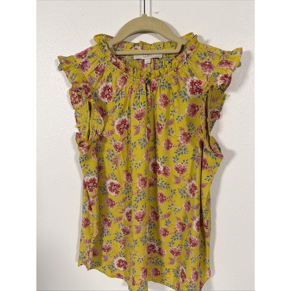 LOFT Women's Sleeveless Floral Ruffle Blouse‎ Yellow Med F2